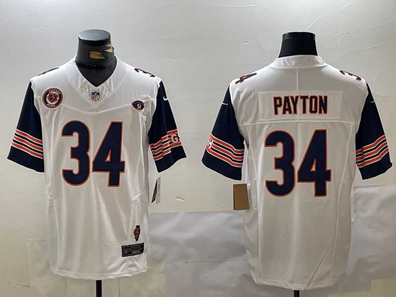 Men%27s Chicago Bears #34 Walter Payton Limited White Team Patch Fashion FUSE Jersey